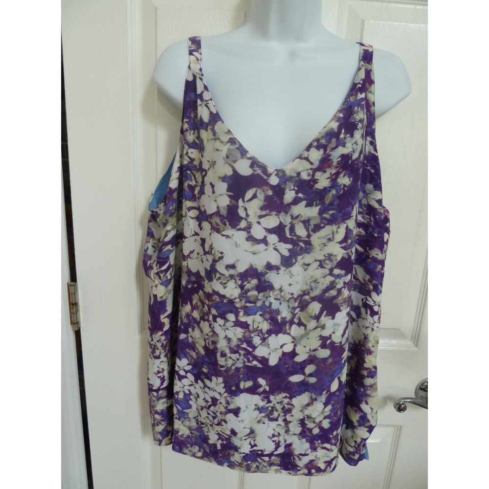 NWT WHBM Sz XL, 16/18 Reversible Strappy Blouse Cami Top Floral/Solid Pullover